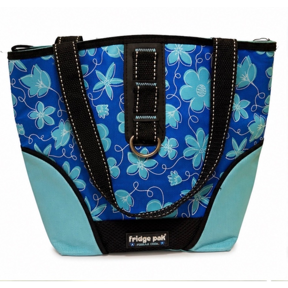 Fridge Pak Really Cool Blue Teal Floral Insulated Lunch Tote Bag Zippered Canvas